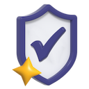 A blue shield with a check mark symbol and a yellow star