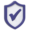 A blue shield with a check mark symbol
